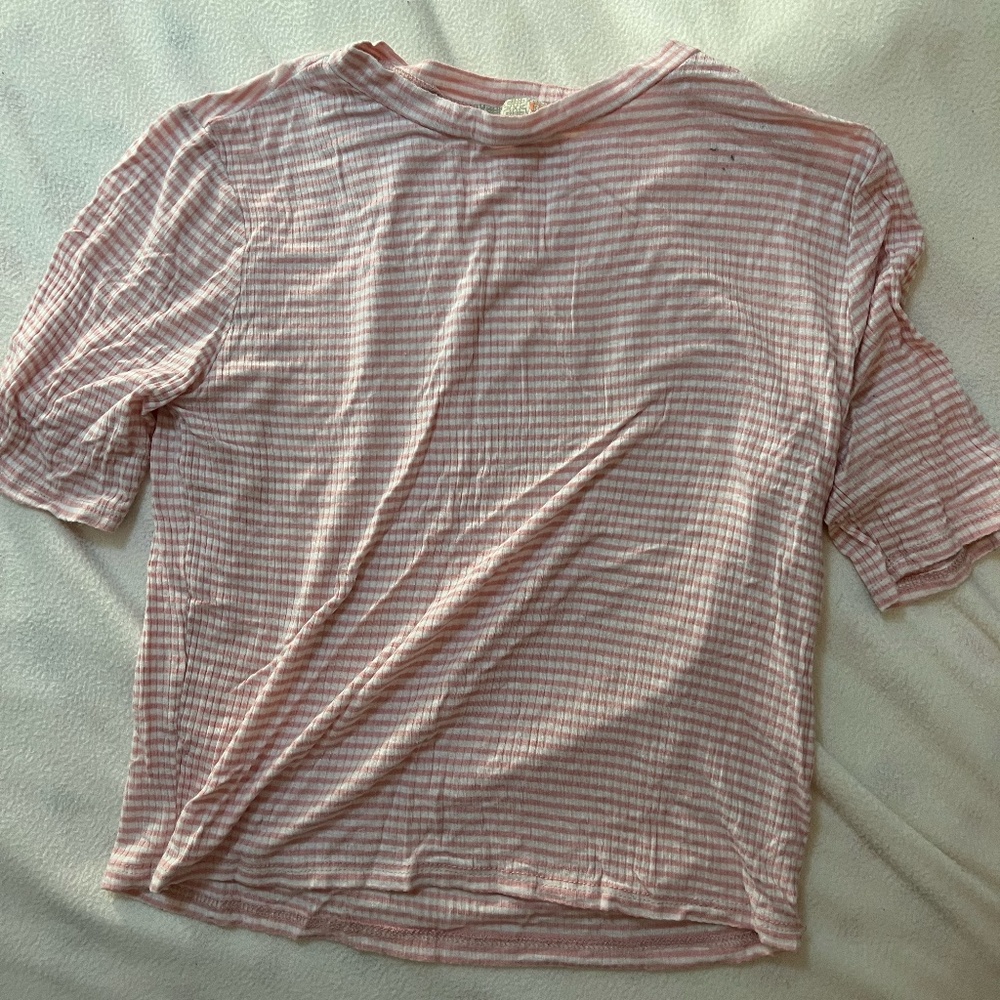 Pink and White Horizontal Striped Soft Top S